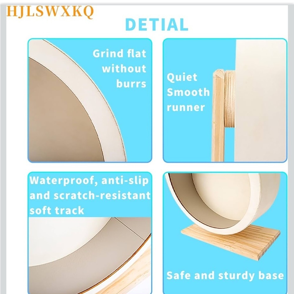 9in Silent Hamster Wheel With 2 Natural Chew Toys - Wooden Exercise Wheel 706 - Picture 7 of 9